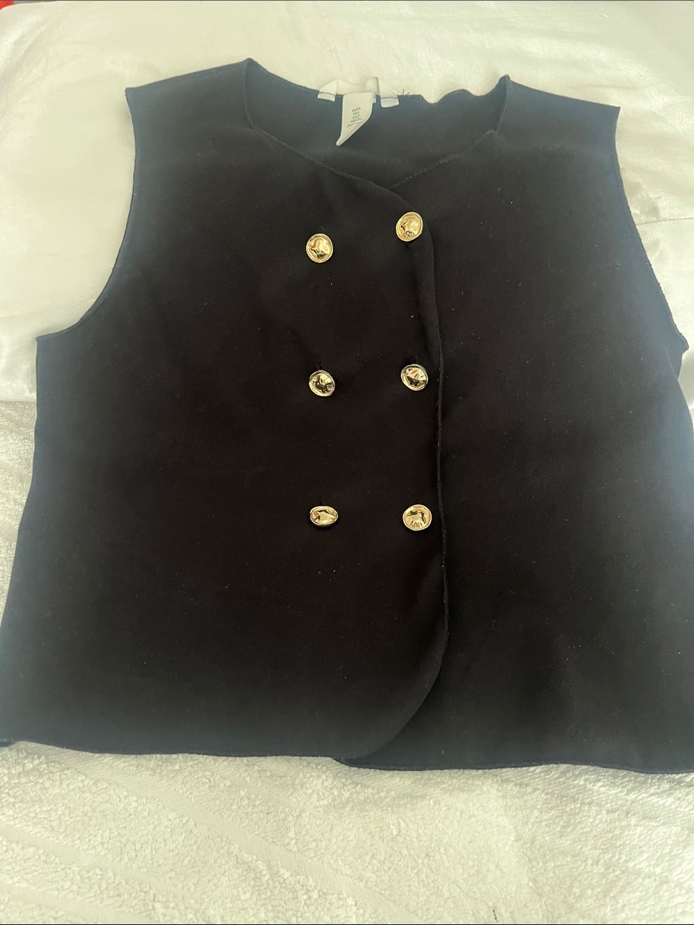 H&M Black Sleeveless Double-Breasted Tunic Vest with Gold Buttons